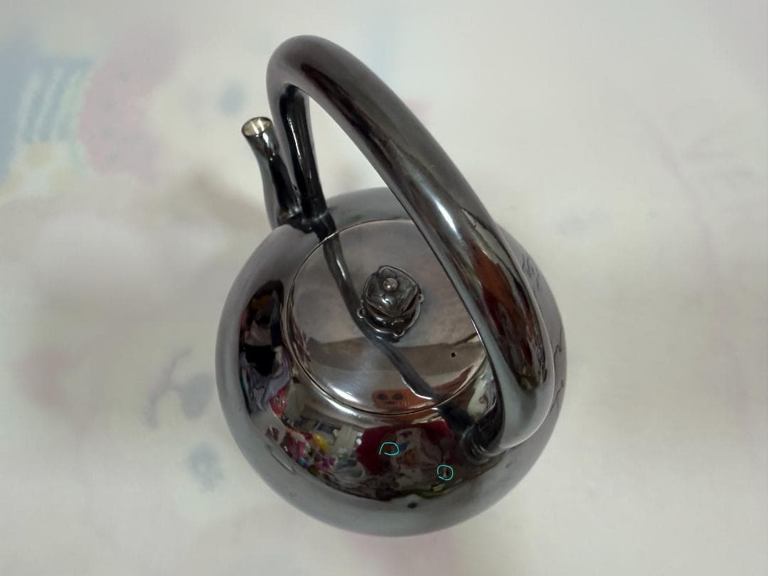 純銀製 象嵌 山水図彫 湯沸 銀瓶 煎茶道具