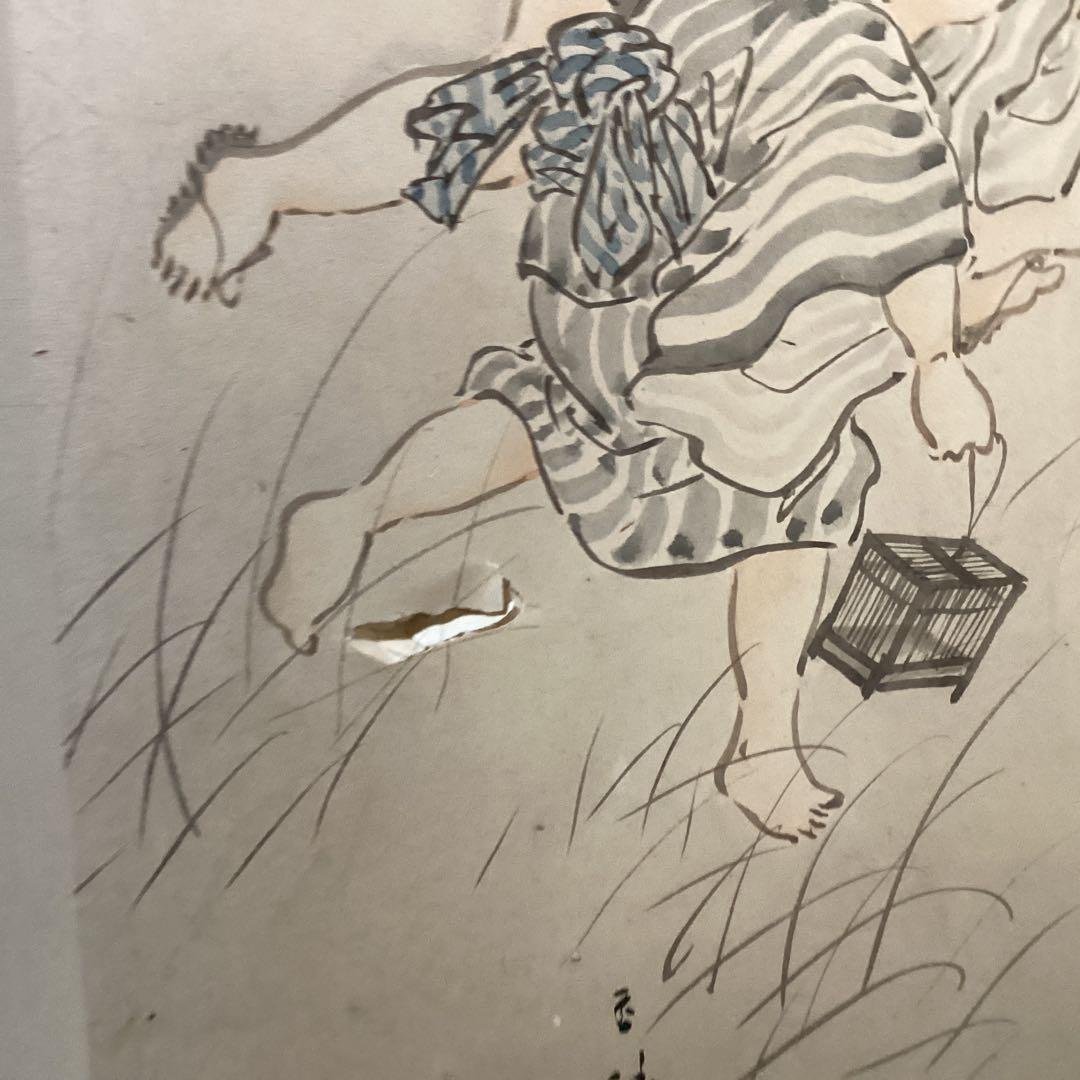 O-34日本の伝統的な屏風 子供遊びの図①六曲一双　パテーション水屋屏風としても