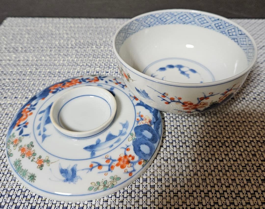 【最上級伊万里❗】江戸末期～明治　画工喜作　細工宗一　柿右衛門手　花と鮎図蓋碗