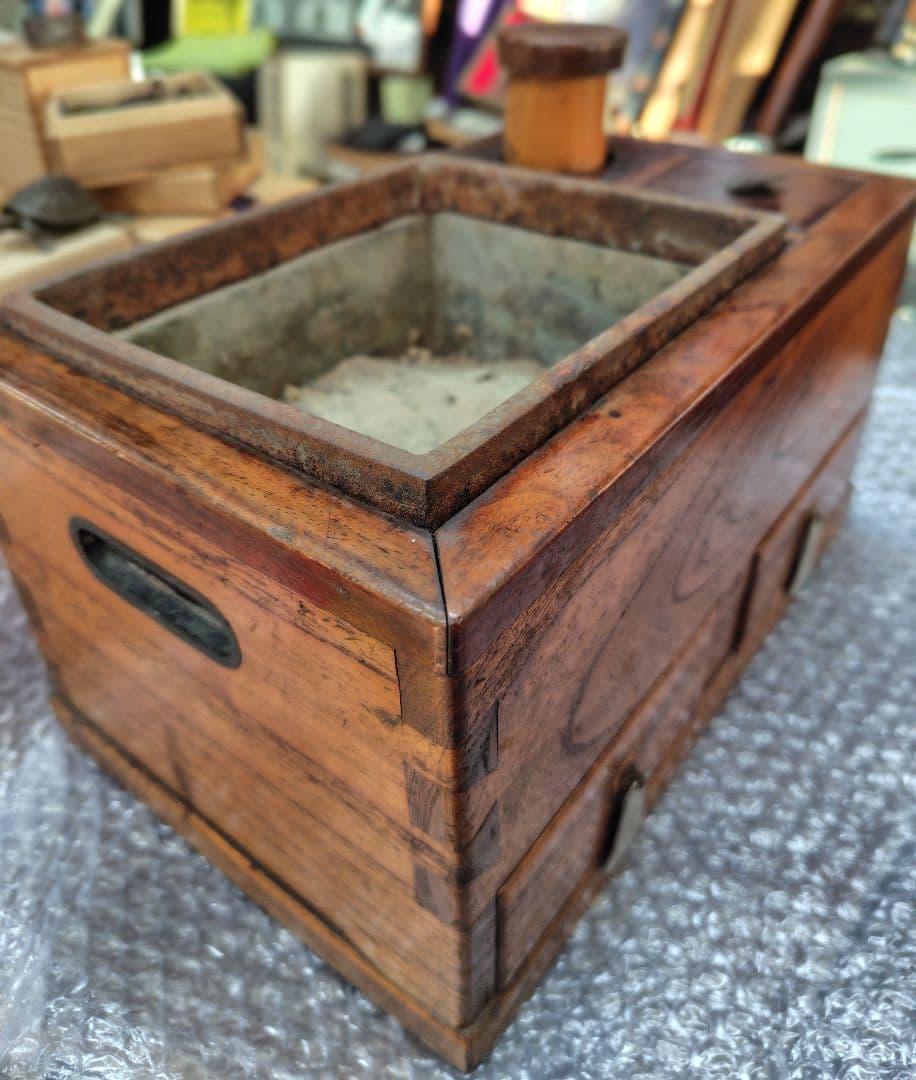 ケヤキ 長火鉢 上品 煎茶用 茶道具 黒檀 黒柿 コンパクト 古民具