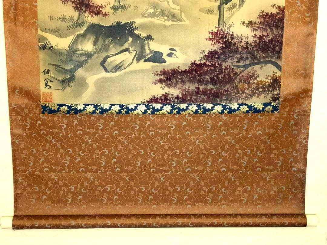 ♥【模写】　掛軸　竹内栖鳳　紅葉　桐箱付き　掛け軸　骨董品