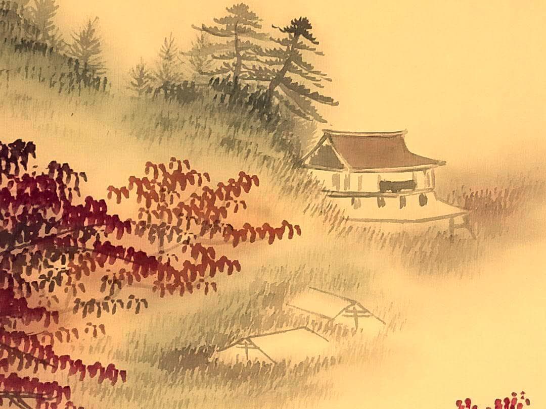 ♥【模写】　掛軸　竹内栖鳳　紅葉　桐箱付き　掛け軸　骨董品