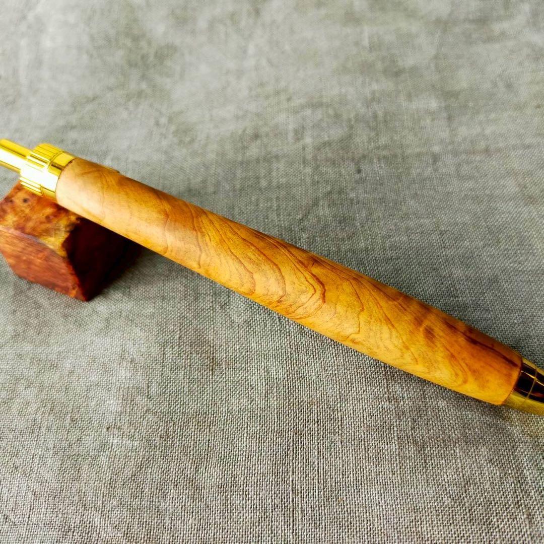 屋久杉　ハンドメイド　木軸シャープペン　0.5mm　天然木　ゴールド