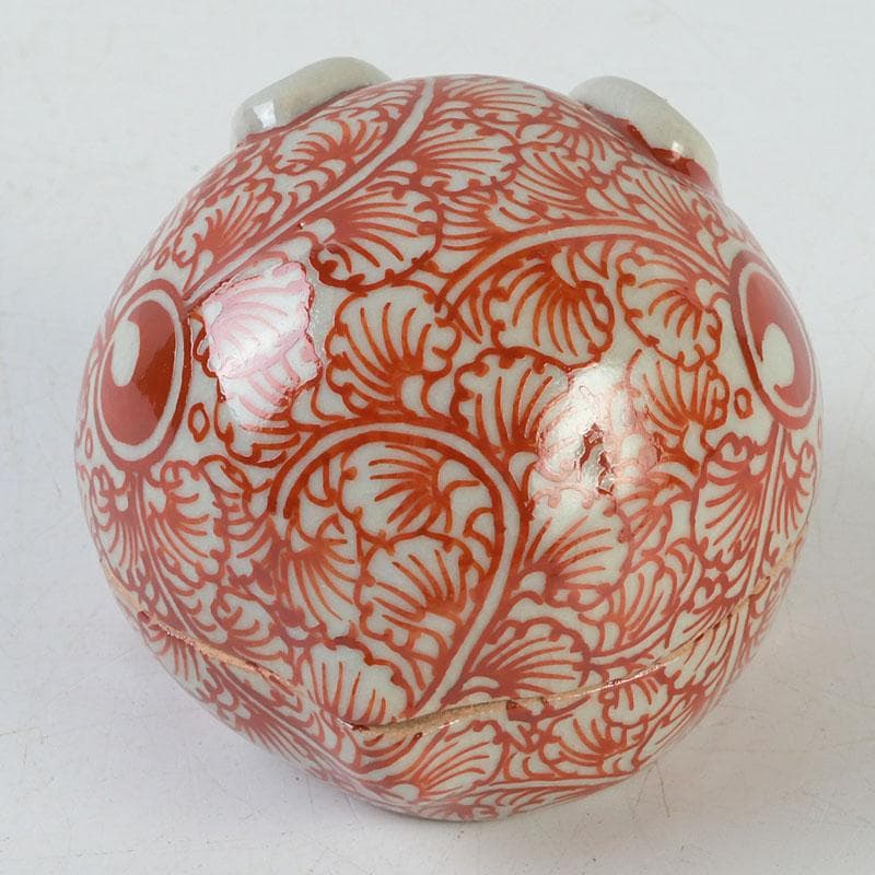 ニコニコ　茶道具　萬古焼　加賀瑞山造　赤絵卯香合　共箱　V　9753