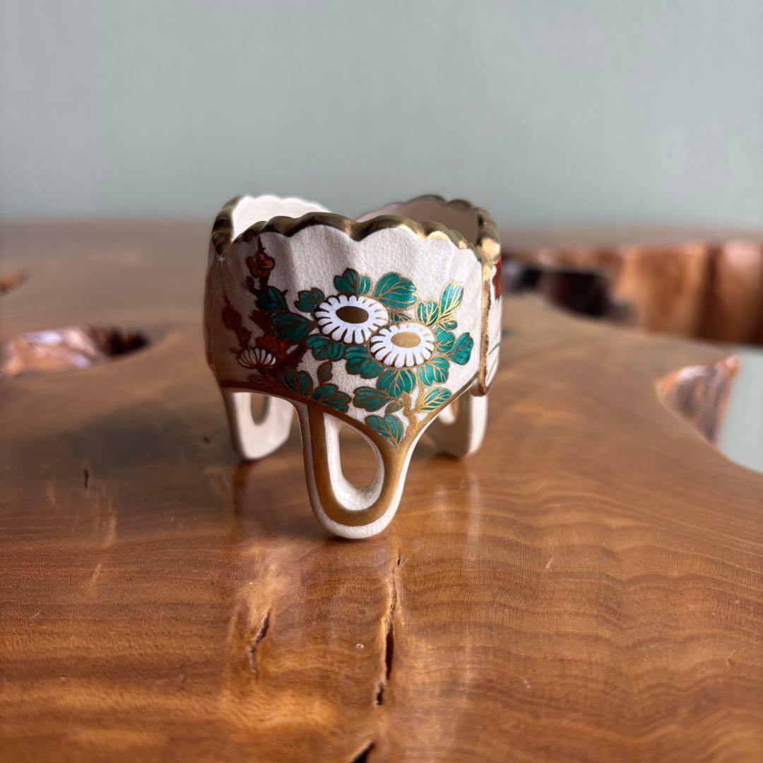 色絵銀杏草花 蓋置 杉田祥平造 清閑寺窯 茶道具 共箱