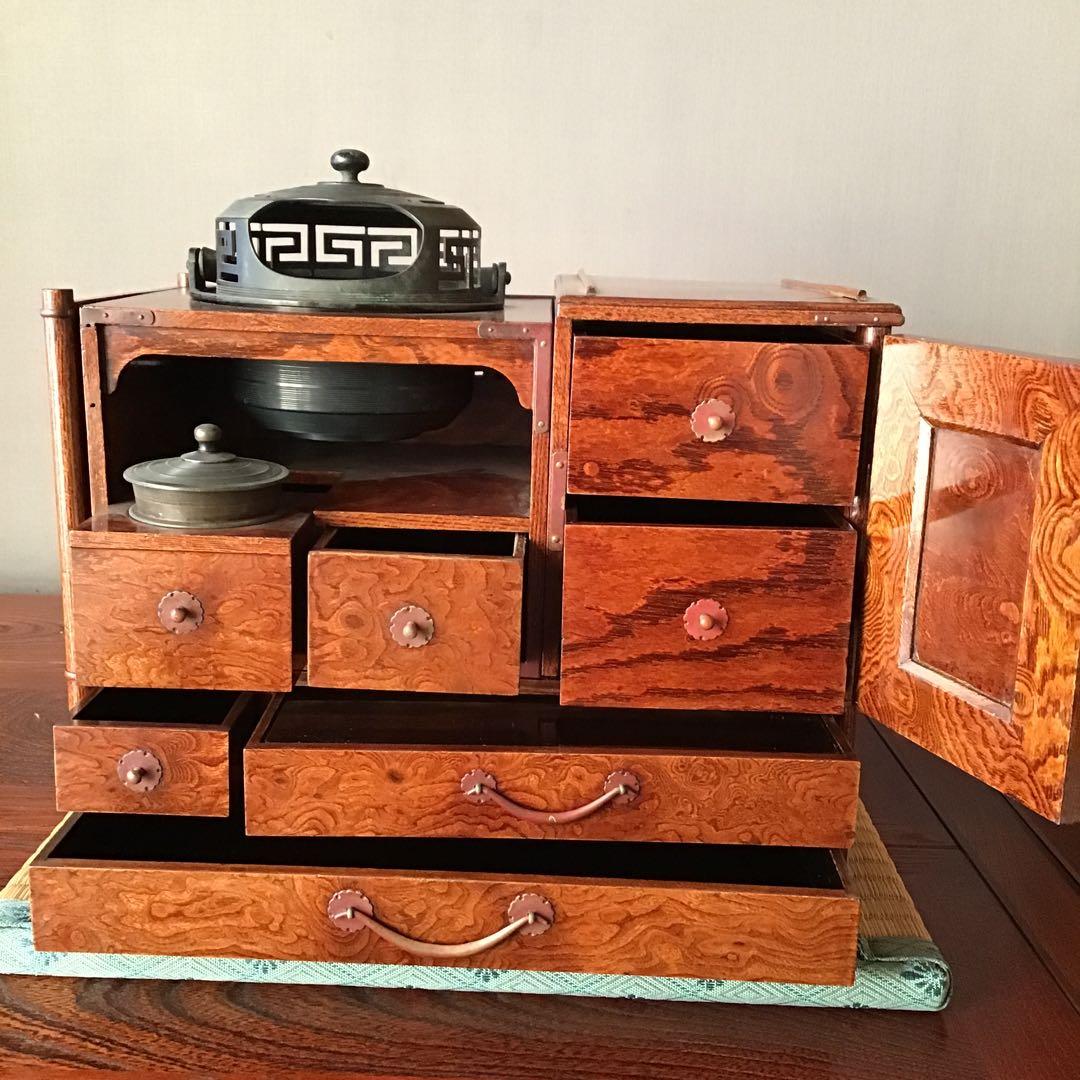 欅玉杢　煙草盆　硯　明治期