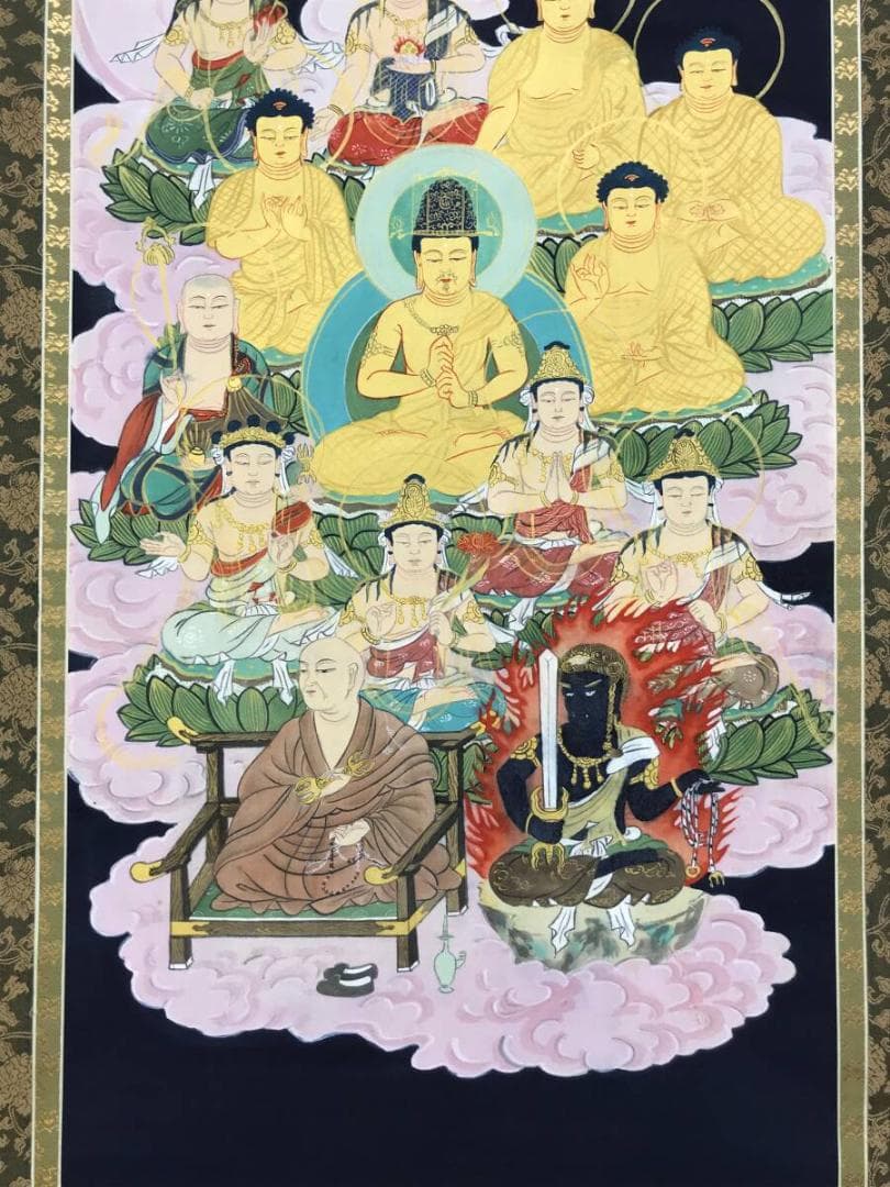 弘法大師/十三佛図/仏掛軸/極彩色/肉筆/掛軸/名家伝来AH-571