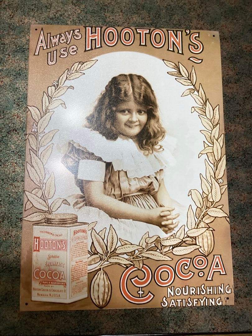 ビンテージブリキ看板　Hooton's Cocoa アメリカ製　1993年