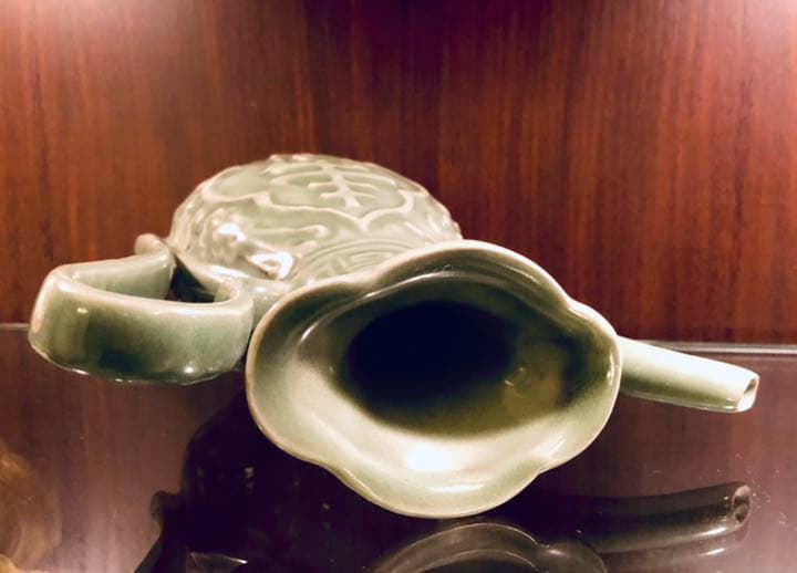 中国青磁　碧緑　骨董　福寿急須　花口瓶　明時代　高古瓷