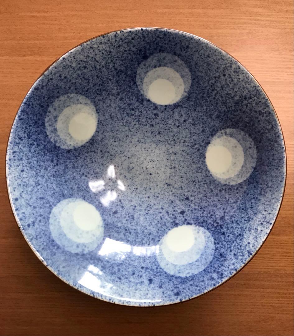 京焼　清水焼　岩華窯　吹呉須丸紋　深鉢　花器