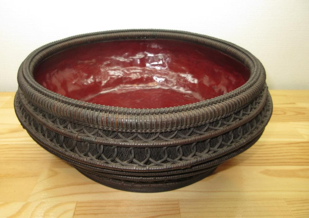 送料込【逢絢亭】茶道具 水屋道具 炭斗 唐物写 輪組炭斗 篭師 竹笠斎 共箱入り