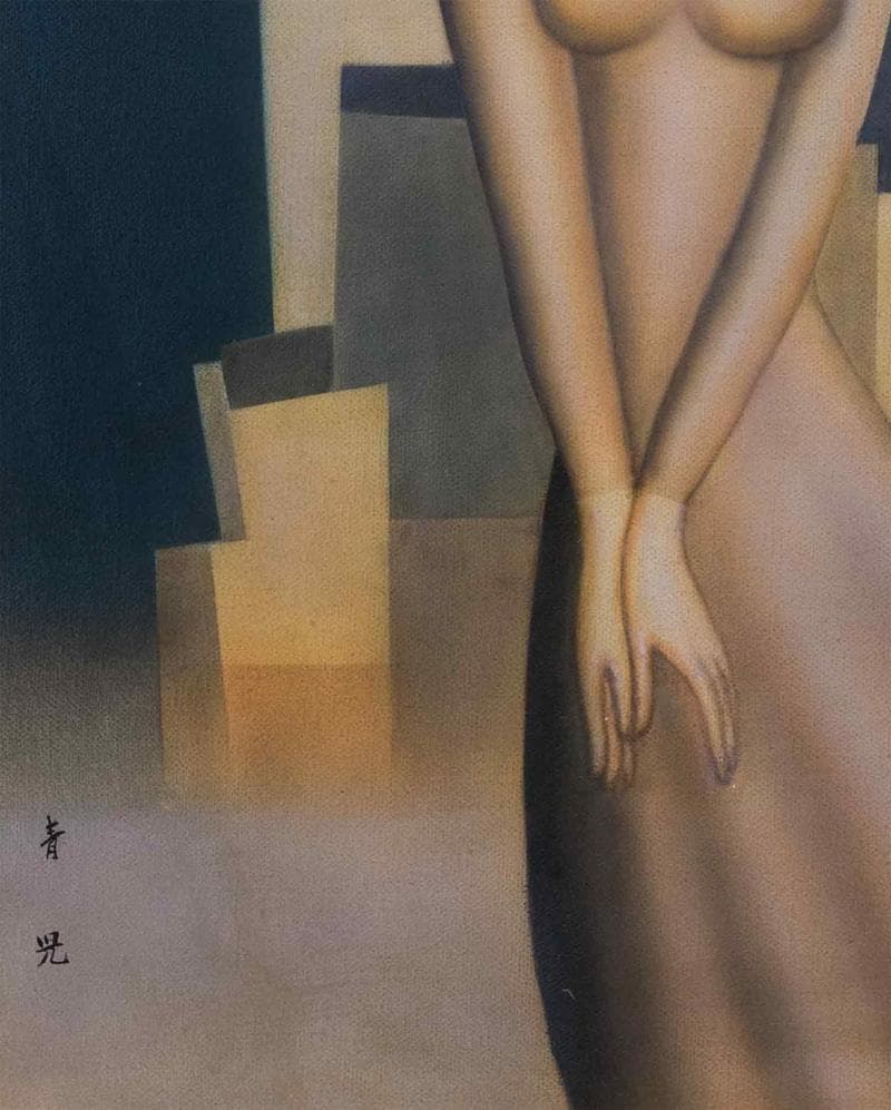 東郷青児　油彩　肉筆『ベニス』表と裏サイン　画廊シール　F8号　額装　b765