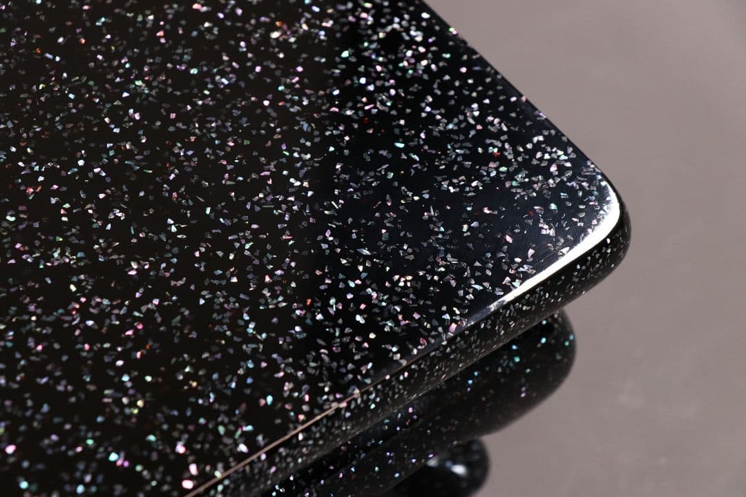 MA486 輪島塗 塗師 輪洲作 青貝 黒塗 花台 共箱 平卓 木製 螺鈿 輪州