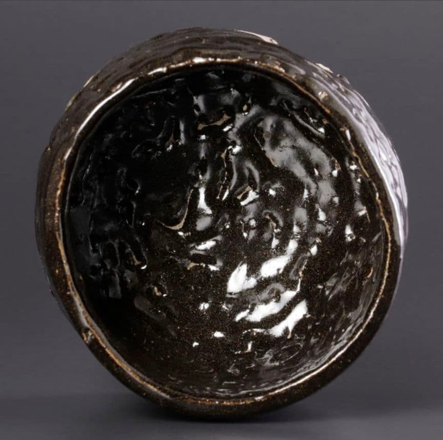 【上作　真作品】志ら玉 笑庵窯 柴山利彌 瀬戸黒茶碗 茶道具　しぶや黒田陶苑