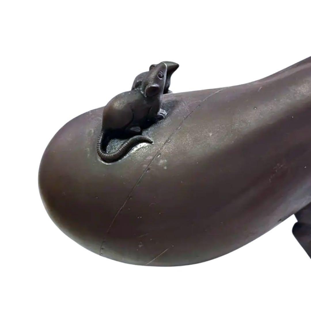 岩坪信光 作 唐銅 袋引鼠 ねずみ 親子／金工師／銅製 置物／刻印あり／工芸品