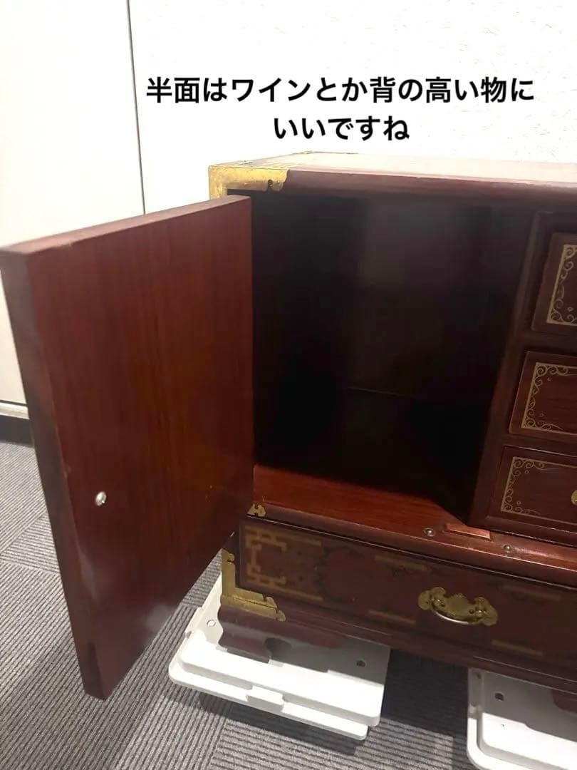 希少シノワズリ 緻密金彩美しいバンダジ　李朝箪笥アンティーク漆塗キャビネット木製