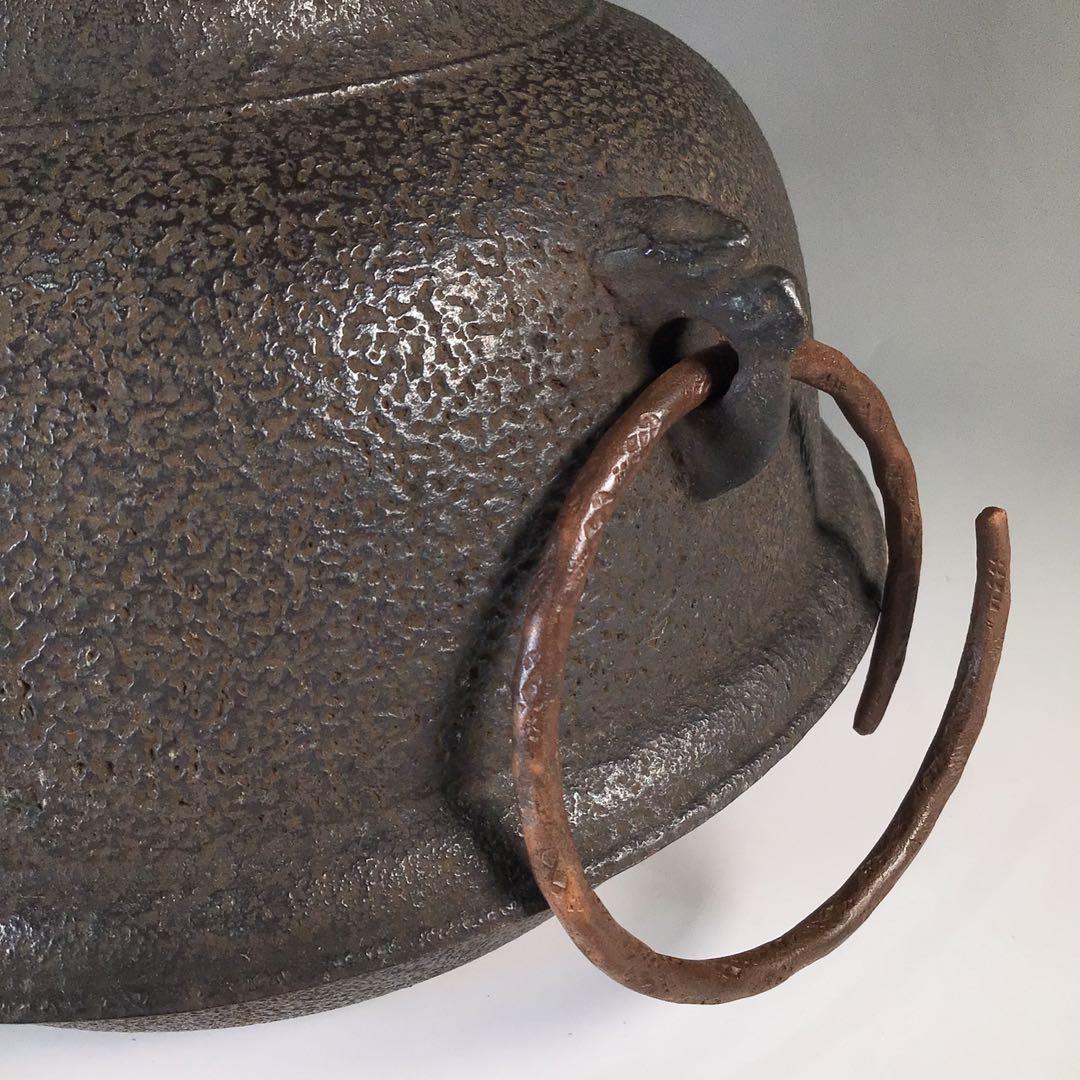 Ｍ６６２　茶釜　『釜師　門脇喜平造』『斑紫銅蓋』『真形釜』　共箱　茶道具