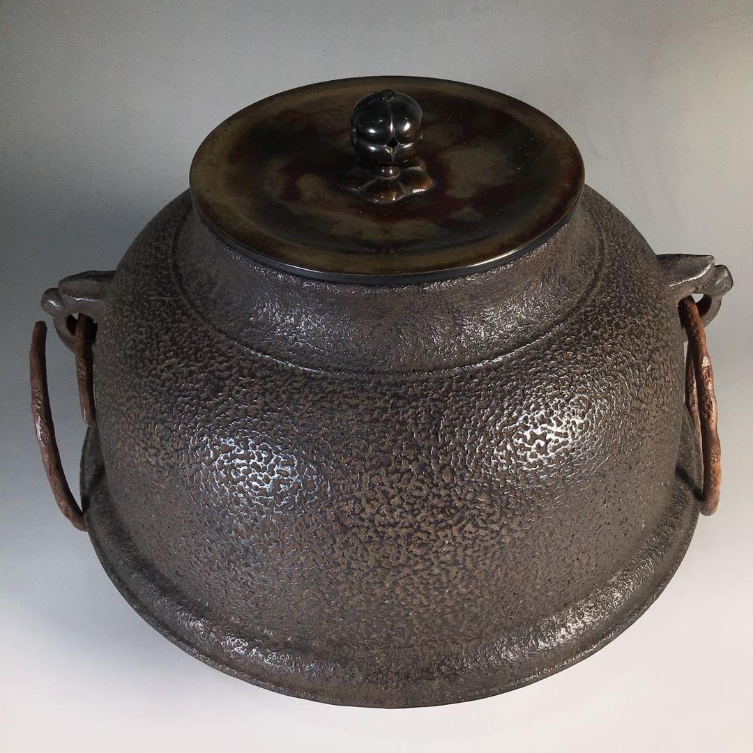 Ｍ６６２　茶釜　『釜師　門脇喜平造』『斑紫銅蓋』『真形釜』　共箱　茶道具