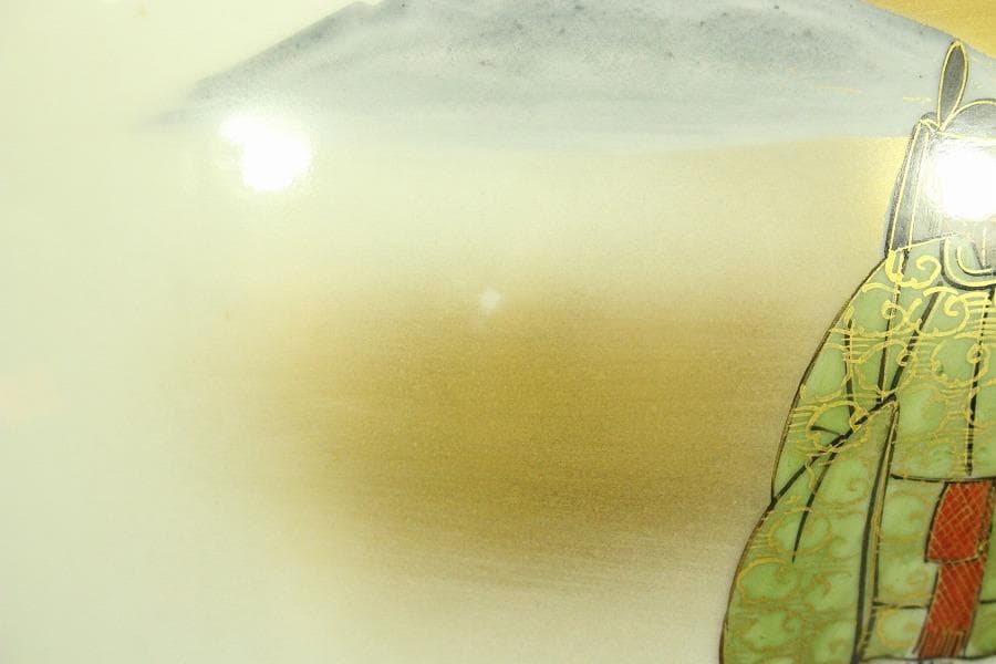 九谷 青粒 金彩色絵 人物紋 壷 共箱 φ23cm(LC653)