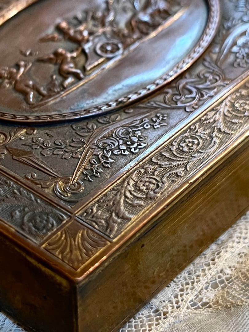 ◆フランスアンティーク｜ブロンズ真鍮エンジェル彫刻ジュエリーボックス小物入れ小箱