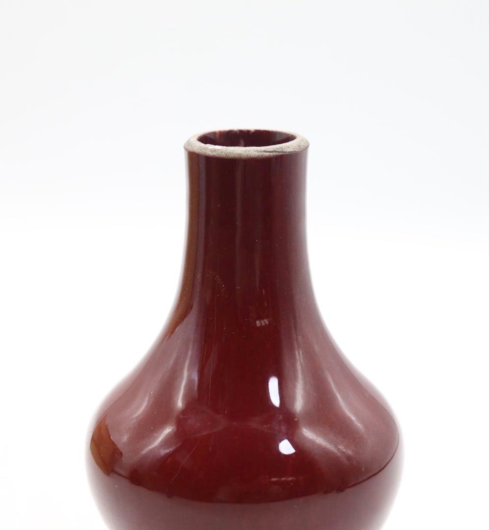 中国　清時代中期　窯変紅釉瓶　アンティーク　木箱入　送料込み251208