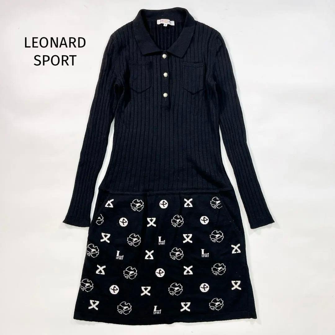 レオナールスポーツ ニット ワンピース 黒 40 L ポロニット
