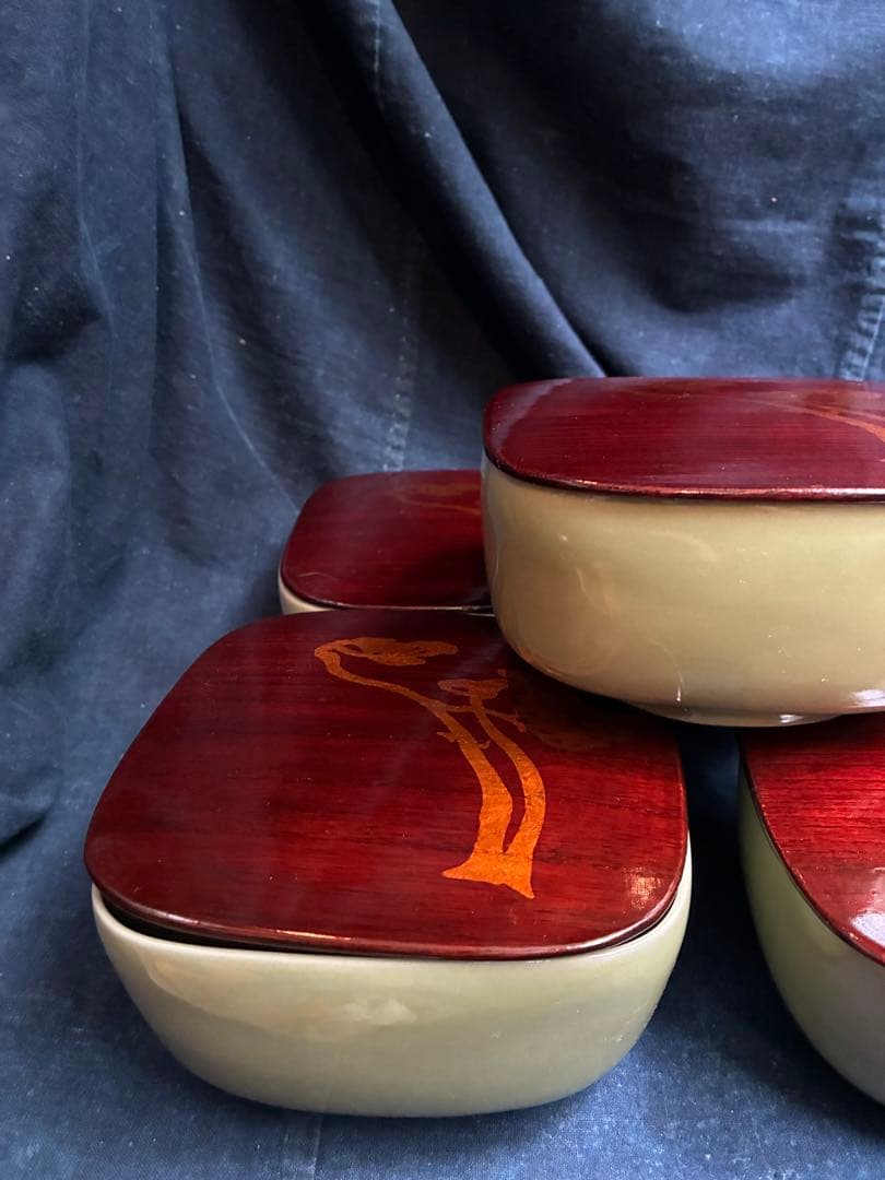 青磁　天龍寺青磁枡形向付　5客　宮永東山　共箱　荒川豊蔵の出た窯　北大路魯山人