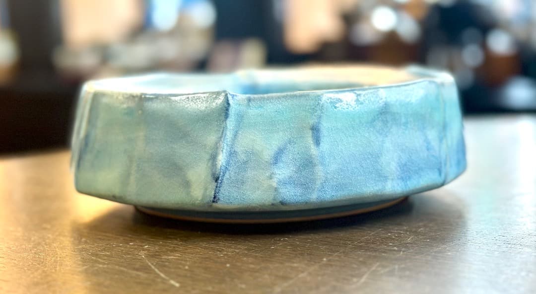 値下げ　新品　清水焼　大型灰皿　花器　水盤　青釉　京焼　プレゼント　開店祝