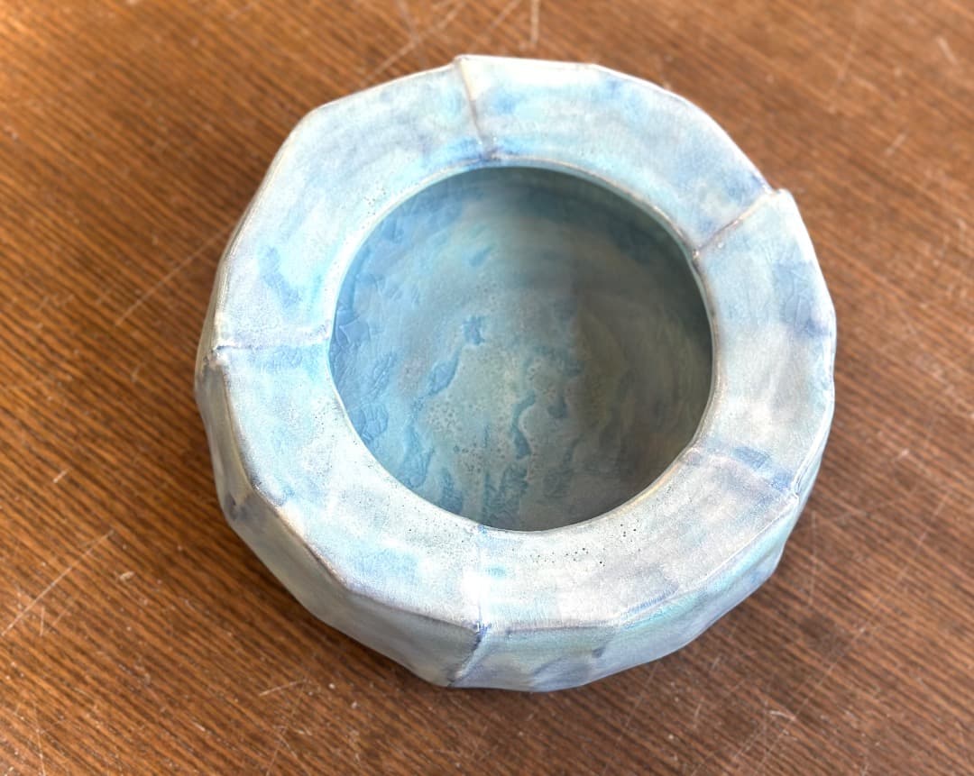 値下げ　新品　清水焼　大型灰皿　花器　水盤　青釉　京焼　プレゼント　開店祝