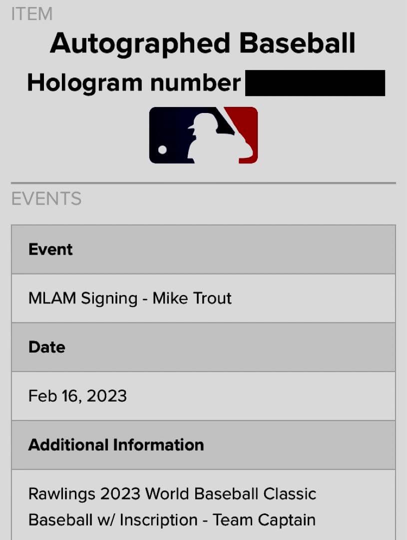 2023WBC米国代表キャプテン マイクトラウト直筆サインボール
