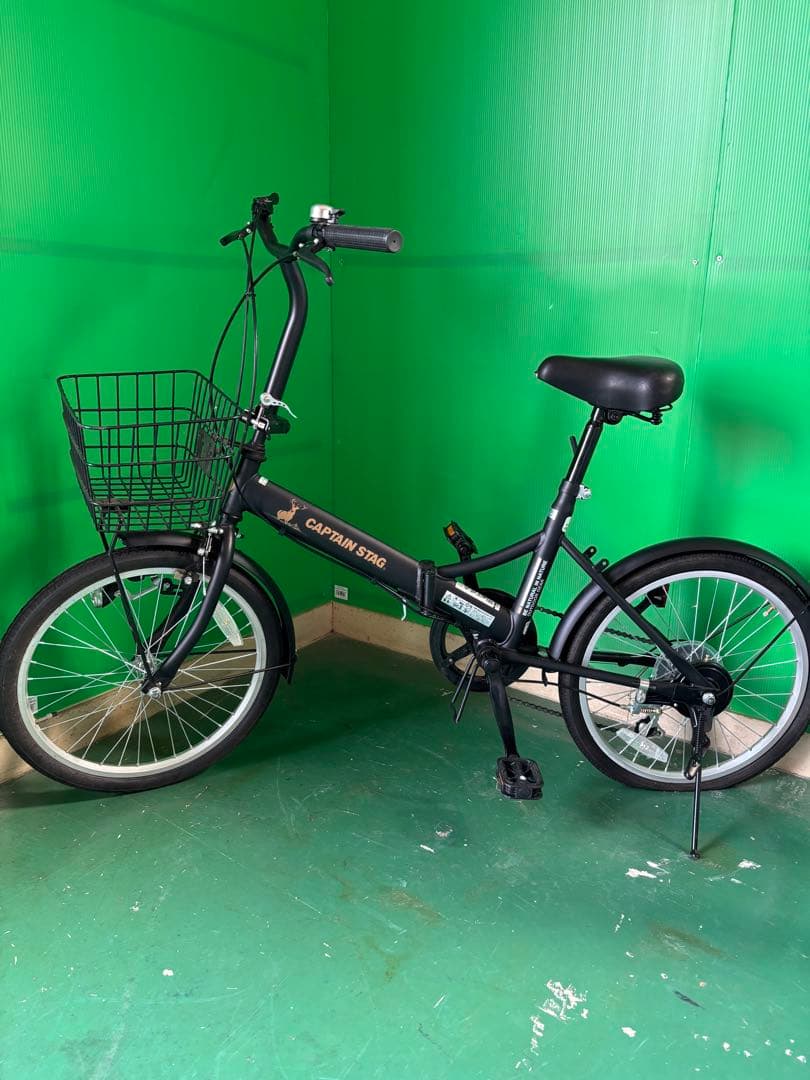 美品 CAPTAIN STAG 折りたたみ自転車 前カゴ付き