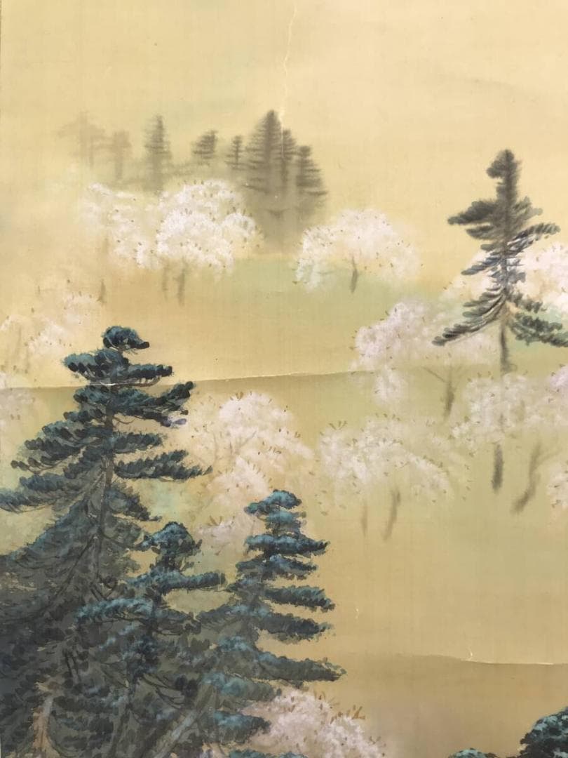 真作/海雪/昭和年代の日本画家/嵐山山水図/嵐峡図/掛軸☆宝船☆AH-809