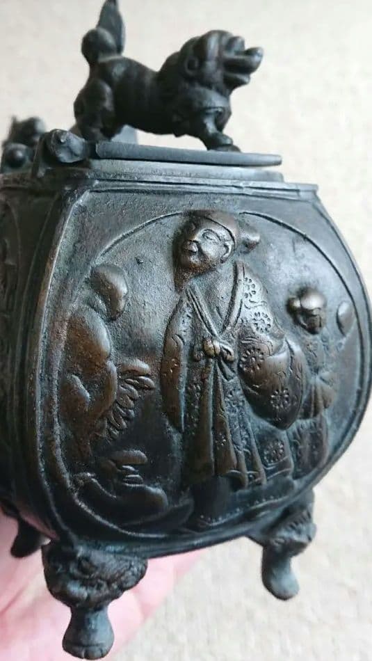 時代 香炉 矢立 銅製　大明宣徳