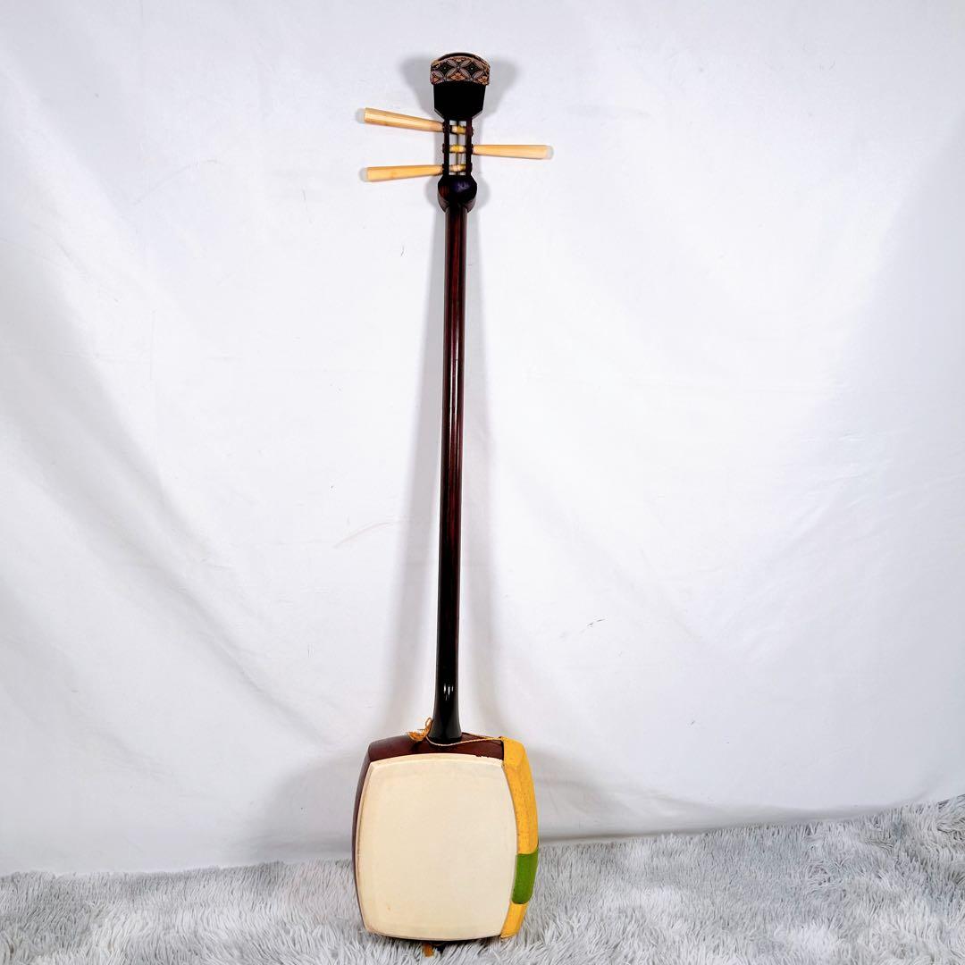 長唄三味線　三味線　中棹　紫檀　丸打胴　本皮　現状品　皮破れなし