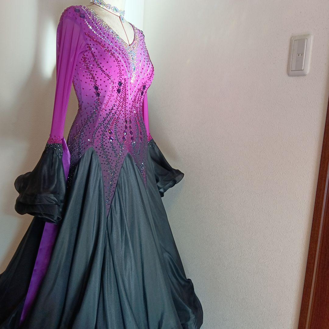 社交ダンススタンダードドレス （M〜Ｌサイズ）ピンクと黒グラデーション