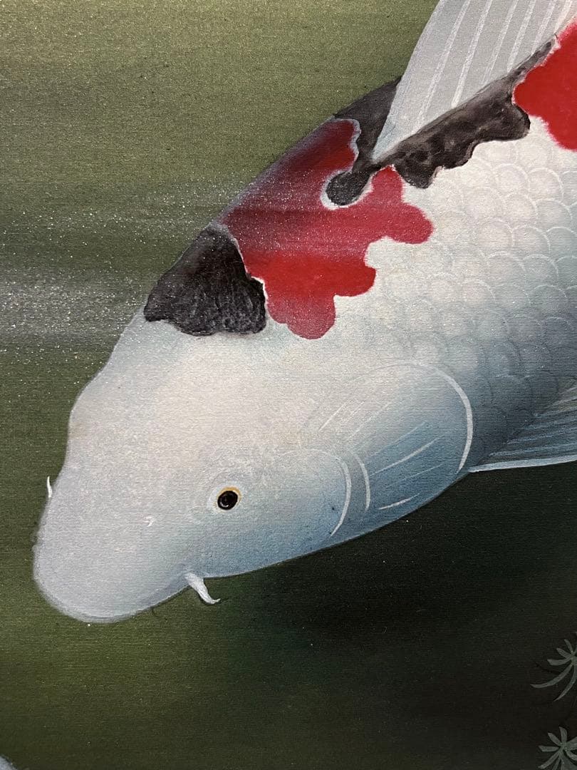 国井幸雪『遊鯉』 肉筆 共箱 日本画 掛け軸 掛軸 金泥 絵画 茶掛 錦鯉 こい