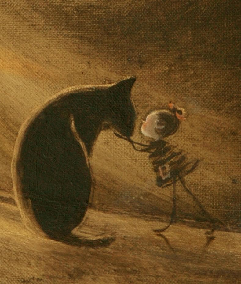 油絵菅家令子絵 絵画インテリア額付(青緑＋金色の枠)F3-072819子犬猫女子