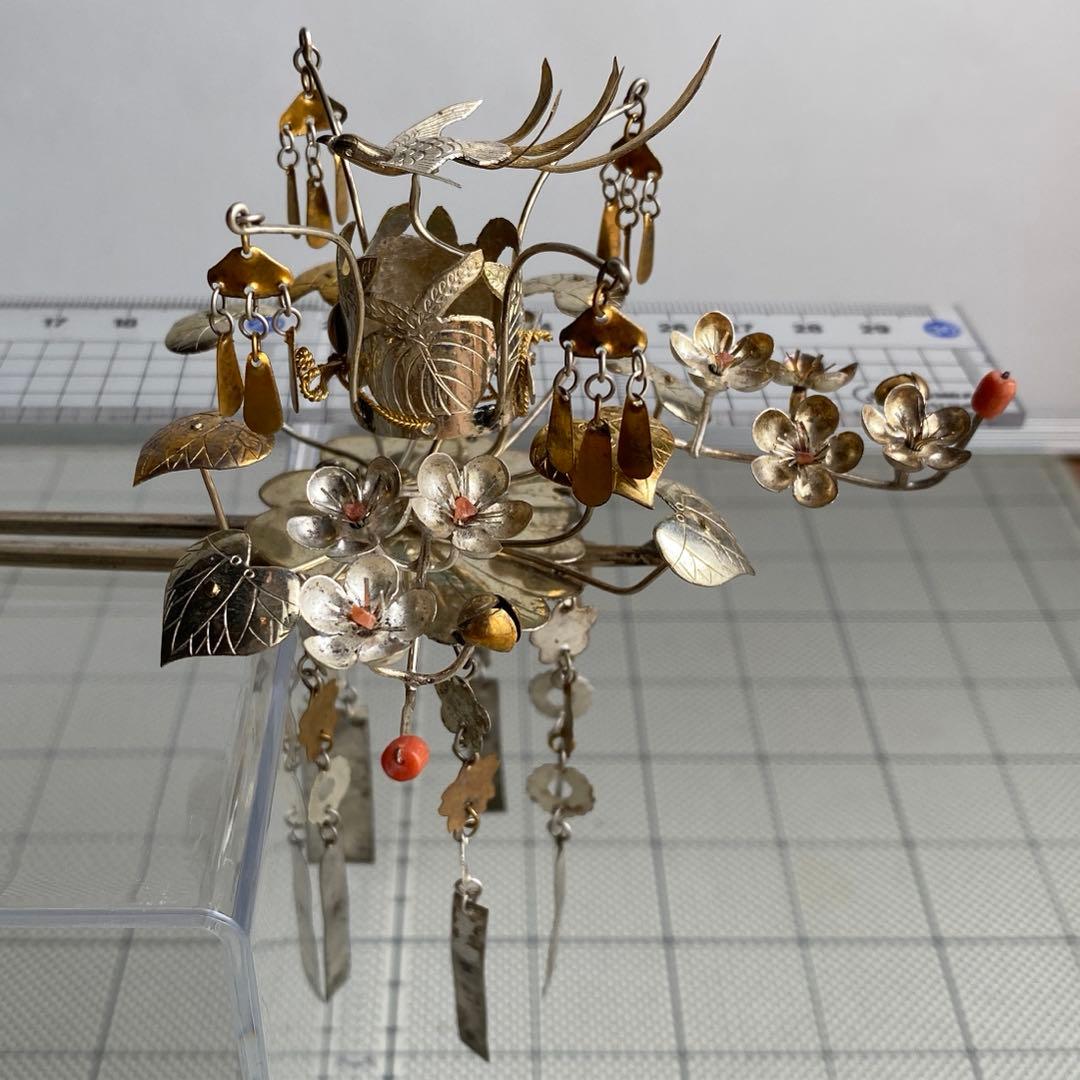 アンティーク　金工細工　花嫁かんざし　金銀びらかんざし