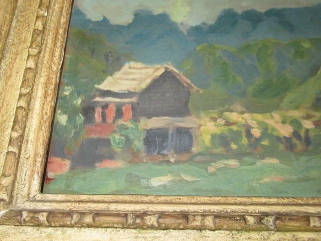 美品 昭和25年作 真作◆理髪師の画家 岩井 弥一郎『風景画』油彩・板（M4号）