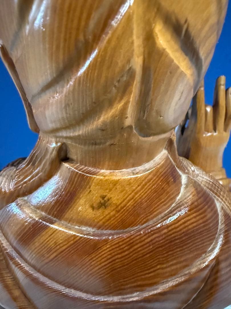 木製観音像 約88cm 魚の彫刻付き