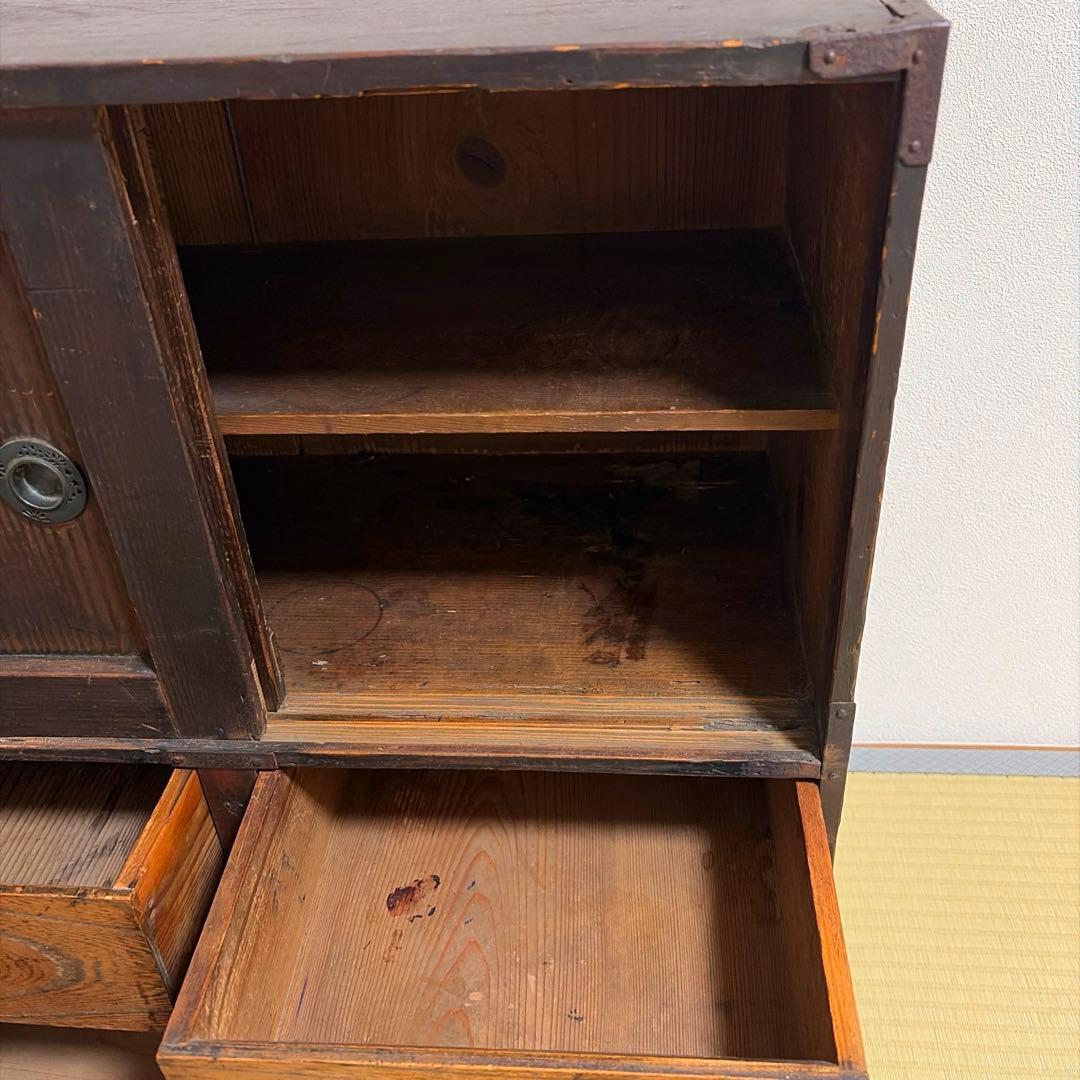 木製収納茶箪笥3引き出し 2扉