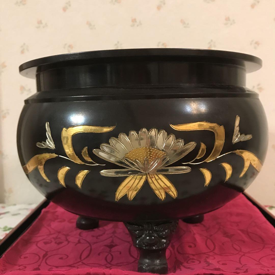 旧家蔵出し、香炉象嵌入り、線香立て、仏具、美