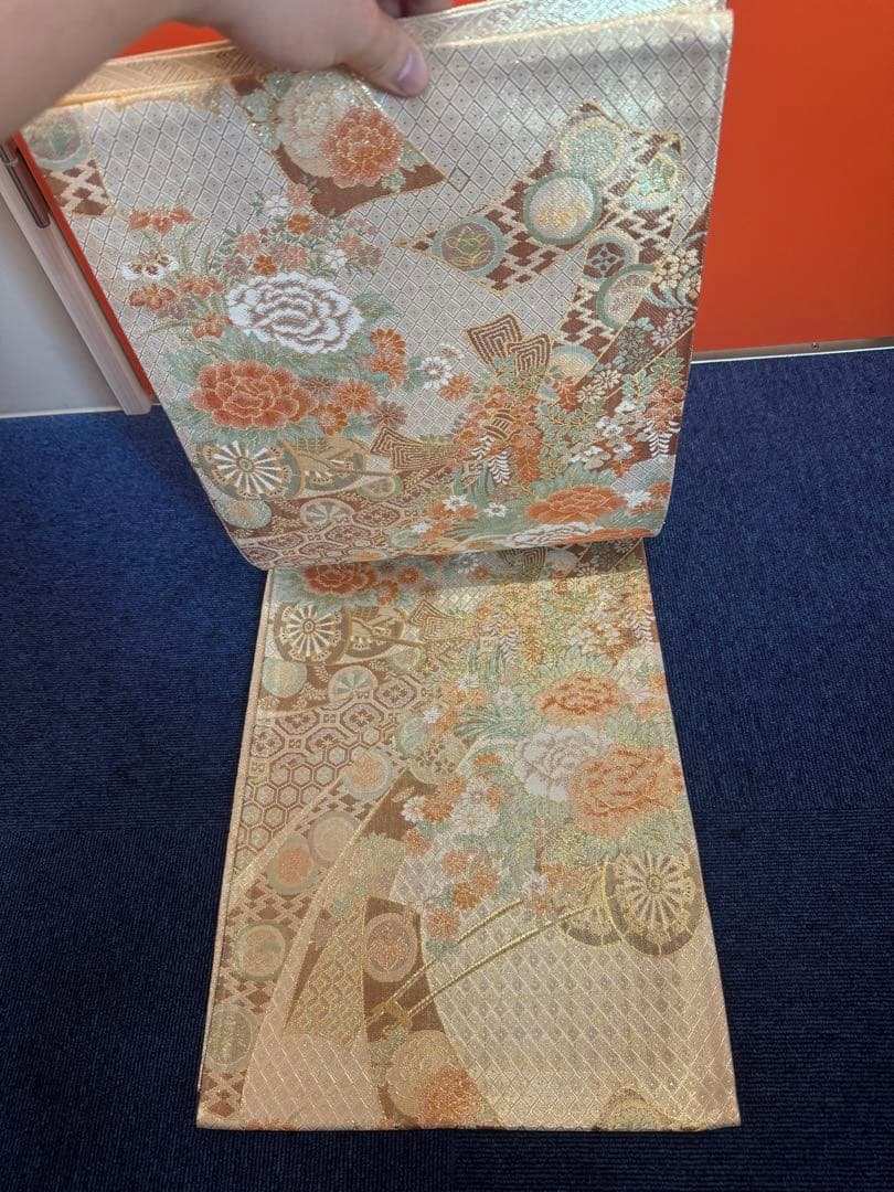 1927 袋帯 古代彫金紋  西陣織   金糸　高級上質上品　約440cm未使用