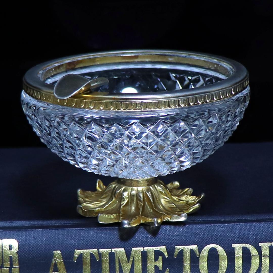 オールド・バカラ 極稀少 金装飾台座付き大型灰皿 ディアマン・ビゾー 小物入れ