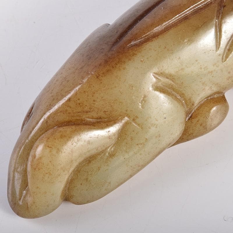 中国　玉石彫刻　神獣　根付　紙鎮　置物　C　7886E