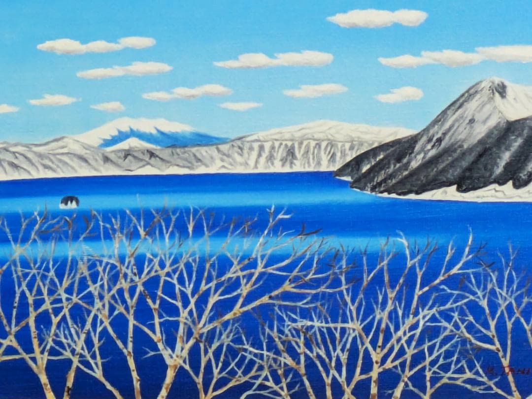 ★冬の摩周湖・肉筆油彩画・F6キャンバス