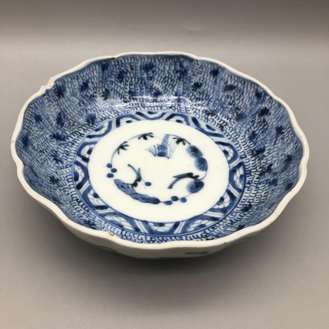 年代物希少古伊万里染付みじん唐草文なます皿 3枚15cm骨董品ビンテージ食器