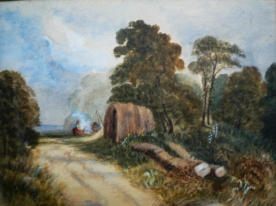 クロード・ロラン「田舎風景」淡彩画（水彩） 3号大