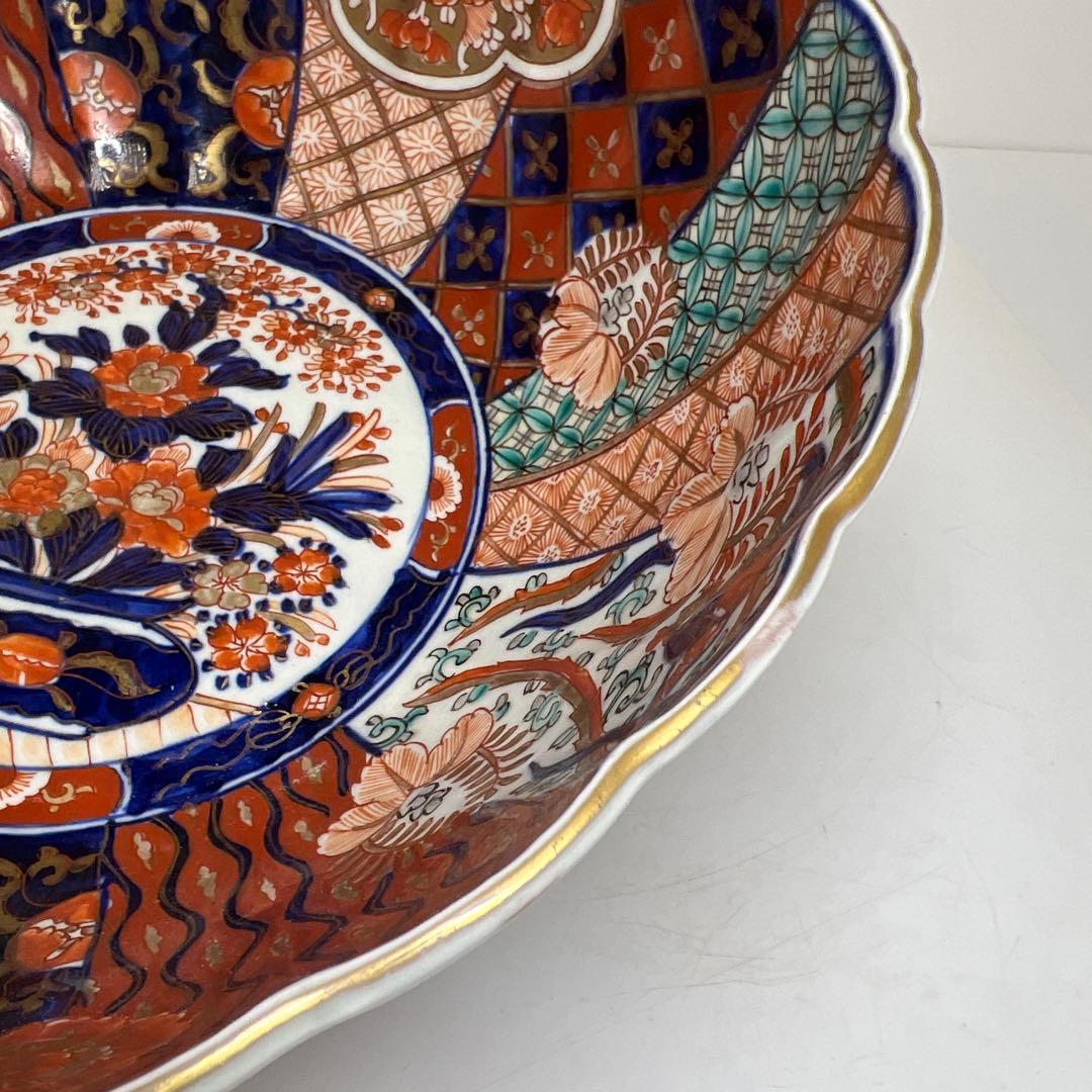 専用　古伊万里　染錦　菊割大鉢　幅約30.7㎝　タサオ　東さ8-0119①