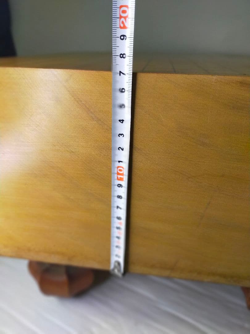 【迫力の6寸】足付き碁盤 新カヤ（推定） 18cm ヘソ付 木製カバー付 囲碁